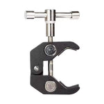 Adjustable super clamp with T-handle and 1/4'' & 3/8'' threads for securely mounting lights, cameras, or accessories