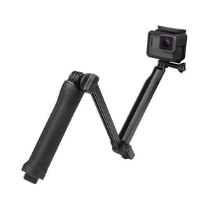 Reflex Camera 3-Way Foldable Selfie Stick Tripod for GoPro Hero 13-9, DJI Osmo Action – Extendable Pole, Tripod Grip, Lightweight Action Camera Mount for Travel, Vlogging & Sports Shooting