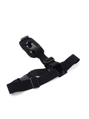 An adjustable black shoulder strap mount harness for attaching a camera, designed for use in action sports and POV filming.