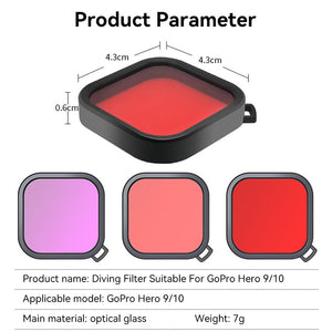 REFLEX CAMERA Diving Color Lens Filter Red Pink Purple for GoPro Hero 13 12 11 10 9 Black – Snap-On Underwater Filter for Enhanced Video & Photography