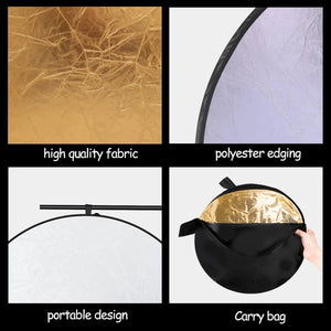 REFLEX CAMERA 5-in-1 Photography Reflector Kit 90×120cm Rectangular | Translucent, Silver, Gold, White, Black | Dual Handle Collapsible Light Reflector for Professional Photography