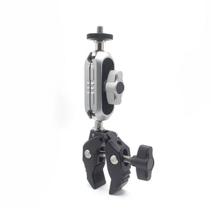 REFLEX CAMERA 360° Double Ball Head Clamp Mount with 1/4" Thread for GoPro, Insta360, DJI – Aluminum Rod Holder for Bike, Motorcycle, Pole – Flexible Action Camera POV Shooting