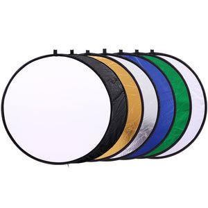 Reflex Camera 7-in-1 Photography Reflector 60cm Round – Translucent/Silver/Gold/White/Black/Blue/Green – Light Diffuser & Chroma Key Background Kit with Carrying Case