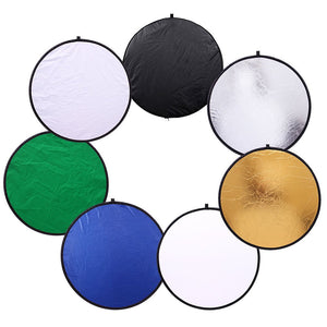 Reflex Camera 7-in-1 Photography Reflector 110cm Round – Translucent/Silver/Gold/White/Black/Blue/Green – Light Diffuser & Chroma Key Background Kit with Carrying Case