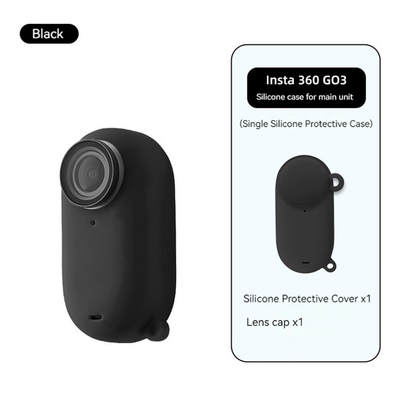 Reflex Camera Go3 Body Case Lens Cap for Insta360 Go 3 – Silicone Protective Cover Kit with Lens Protection, Anti-Scratch, Anti-Drop, Heat Dissipation, Lanyard Included – Camera Accessory