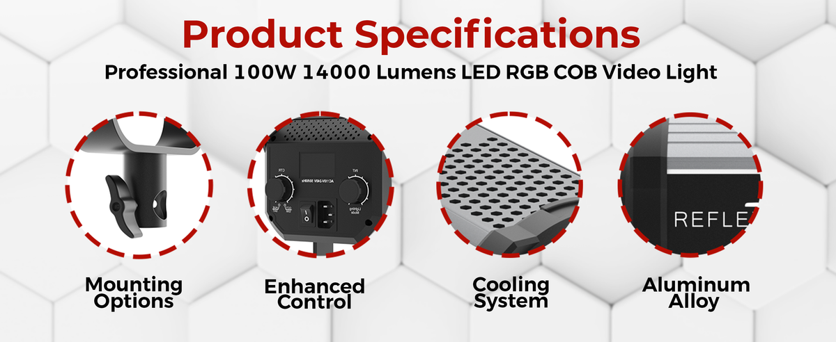 Profix Camera Light REFLEX CAMERA 100W LED RGB Video Light – COB, 14,000 Lumens, Full Colo