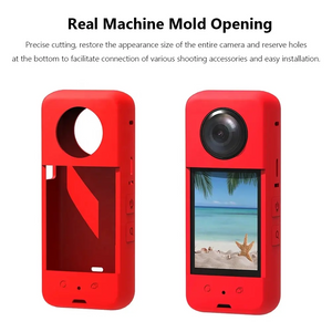 Reflex Camera CPC-360X31/BLK Silicone Protective Case for Insta360 X3 – Shockproof Anti-Slip Grip Cover with Lens Cap, Custom Fit for 360° Camera Protection (Red)