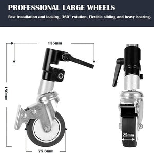 REFLEX CAMERA Set of 3 Photography Swivel C Stand Tripod Dolly Wheels - Anti Vibration - with Step Lock 360° Rotation to fit 25mm Feet to add Mobility to Fixed Stands