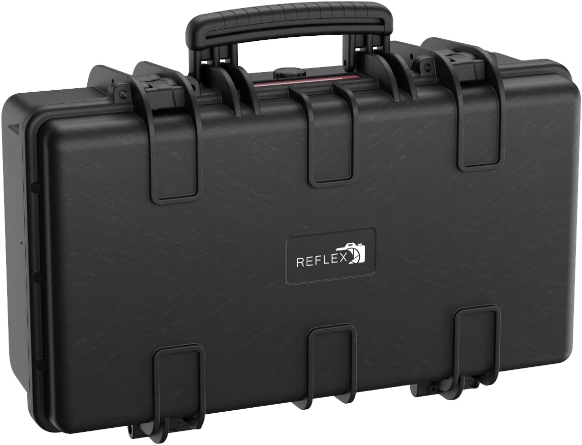 Reflex Camera Professional Hard Carry Case - Waterproof, Dustproof, Shockproof with Customizable Foam Interior, IP67 Rated, Pressure Relief Valve, Heavy-Duty Protection