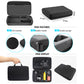 EVA carrying case features for 59-in-1 action camera kit including rubber handle, sponge compartments, and durable zipper