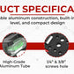 Product specifications showing non-slip button, bubble level, screw holes, and skidproof mat for camera mount