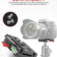 REFLEX CAMERA quick release plate mounted on DSLR tripod with 1/4'' and 3/8'' screw compatibility and spirit level