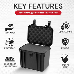 Reflex Camera Black Top Loader Hard Case – Waterproof, Dustproof, Shockproof Protective Camera Case with Foam Interior, Pressure Valve & Lockable Latches, (28.7x22.1x26.4cm/11.3x8.7x10.4in)