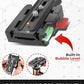 Quick release plate with built-in bubble level and locking knob for stable DSLR mounting handheld and tripod configurations