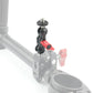 Double ball head mount attached to handlebar clamp with 1/4 inch screw thread visible
