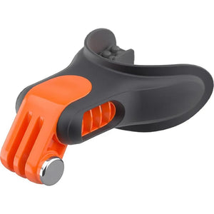 A black and orange Reflex Camera Mouth Mount with a mounting screw, designed for use with action cameras.