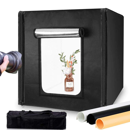 REFLEX CAMERA 40×40×40cm (15.7×15.7×15.7in) LED Light Box Photo Studio | 72 LED Beads 5500K | Foldable Shooting Tent with 3 PVC Backdrops | Portable Product Photography Softbox