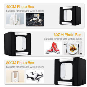 REFLEX CAMERA 100×100×100cm (39.4×39.4×39.4in) LED Light Box Photo Studio | 270 LED Beads 5500K | Foldable Shooting Tent with 3 PVC Backdrops | Large Professional Product Photography