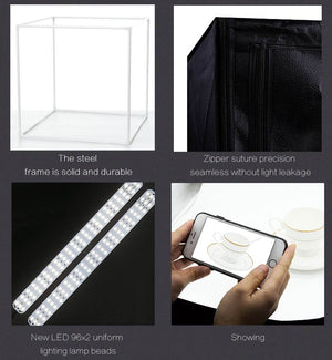 REFLEX CAMERA 80×80×80cm (31.5×31.5×31.5in) LED Light Box Photo Studio | 192 LED Beads 5500K | Foldable Shooting Tent with 3 PVC Backdrops | Large Product Photography Softbox