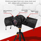 Camera with a rain cover on a tripod, featuring text about all-weather protection.