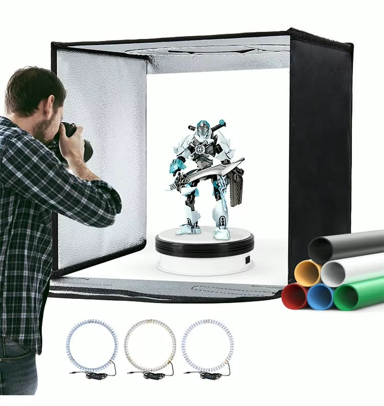 REFLEX CAMERA 30×30×30cm (12x12x12in) Folding Portable Photo Lightbox Studio | 120 Dimmable LED Beads 3200-5500K | 6 PVC Backdrops | USB Powered Softbox for Product Photography Shooting Tent