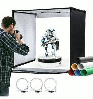 REFLEX CAMERA 30×30×30cm (12x12x12in) Folding Portable Photo Lightbox Studio | 120 Dimmable LED Beads 3200-5500K | 6 PVC Backdrops | USB Powered Softbox for Product Photography Shooting Tent