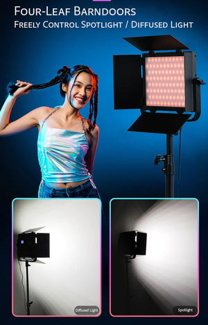 REFLEX CAMERA YR50RGB LED RGB Studio Light Panel – 3200K-5600K Adjustable, 50W Bi-Color & RGB Light for Photography, Video, Streaming, 288 LEDs, 15 FX Modes, CRI 97+, Dimmable & Portable