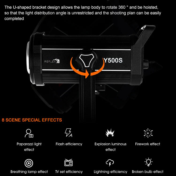 500w Camera Resolution REFLEX CAMERA Y500D 500W Dimmable LED COB Video Light - High Brightnes