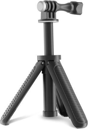 mini tabletop tripod fully extended with grip legs open, ready for action camera mounting