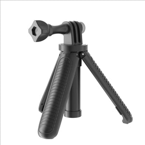 mini tripod in extended position showing vertical aluminum column and mount head
