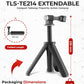 Product infographic highlighting Reflex TE214 tripod features like 360° rotation, silicone handle, and aluminum body
