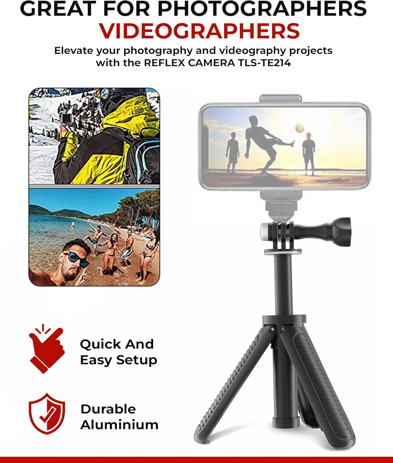 tripod displayed with mobile phone showing outdoor video capture setup